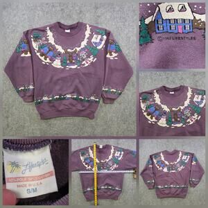 VTG Christmas Sweatshirt Womens S/M Winter Animal Graphic Lifestyles 90s Holiday